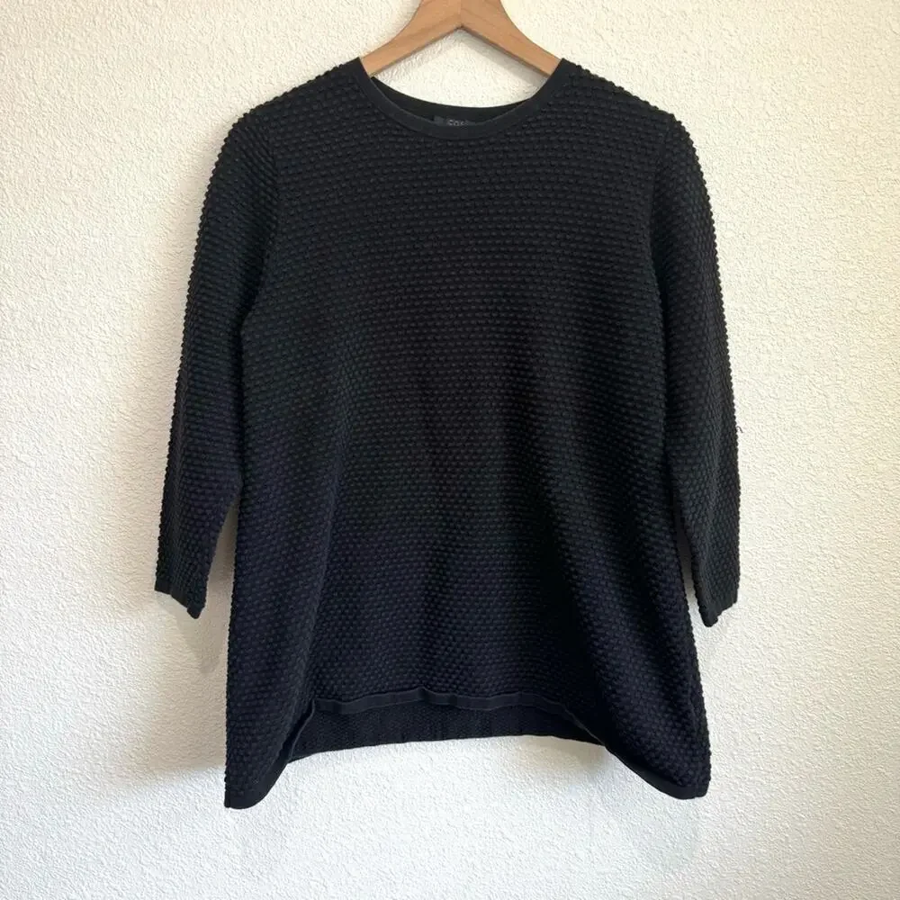 Cos Women's Large Pullover Sweater Textured Black Casual Cotton Comfy‎ Minimal